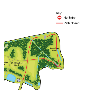 Map showing path closure at Elvetham Heath
