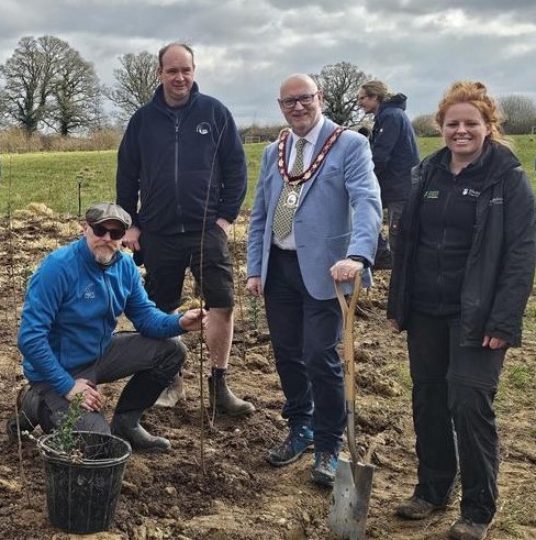 Staff members plant a new tree