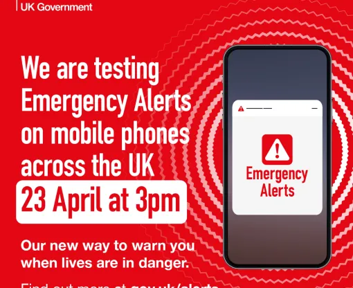 Image of mobile phone displaying the message Emergency Alerts with an exclamation mark. 