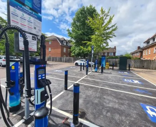 Electric vehicle charge points in Victoria Road car park, Fleet