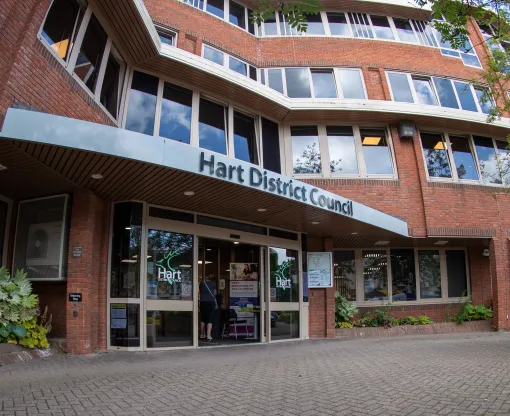 Office building with Hart District Council sign at front