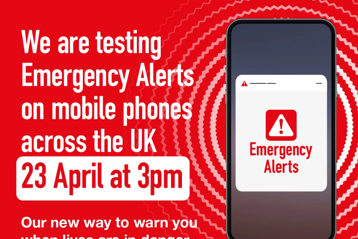 Mobile phone displaying Emergenct Alerts and exclamation mark. 