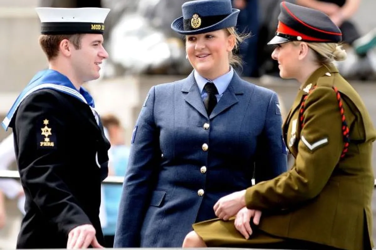 Three people from Army, Navy and RAF chatting