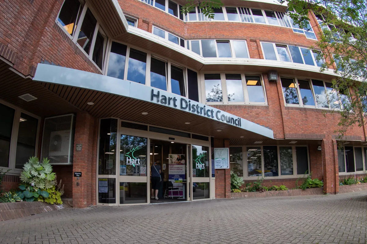 Office building with Hart District Council sign at front