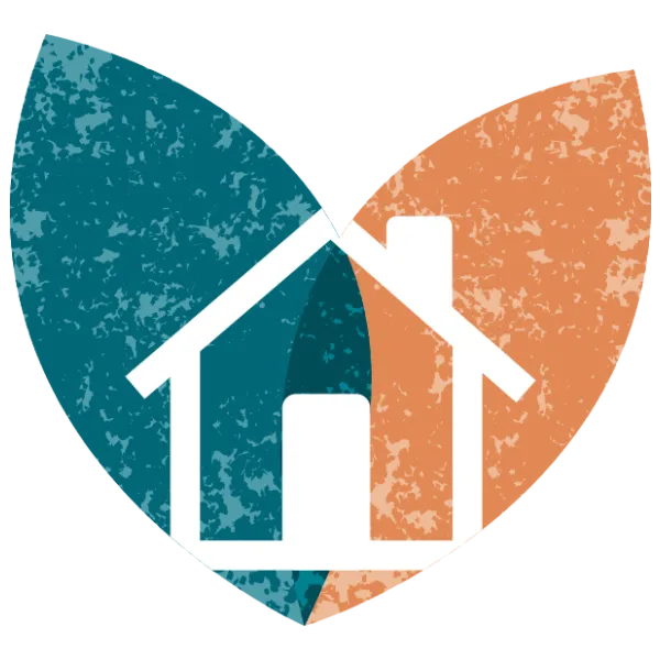 Illustration of a house on a heart-shaped background.