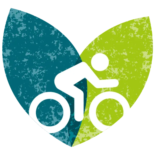 Illustration of a cyclist on a heart-shaped background.