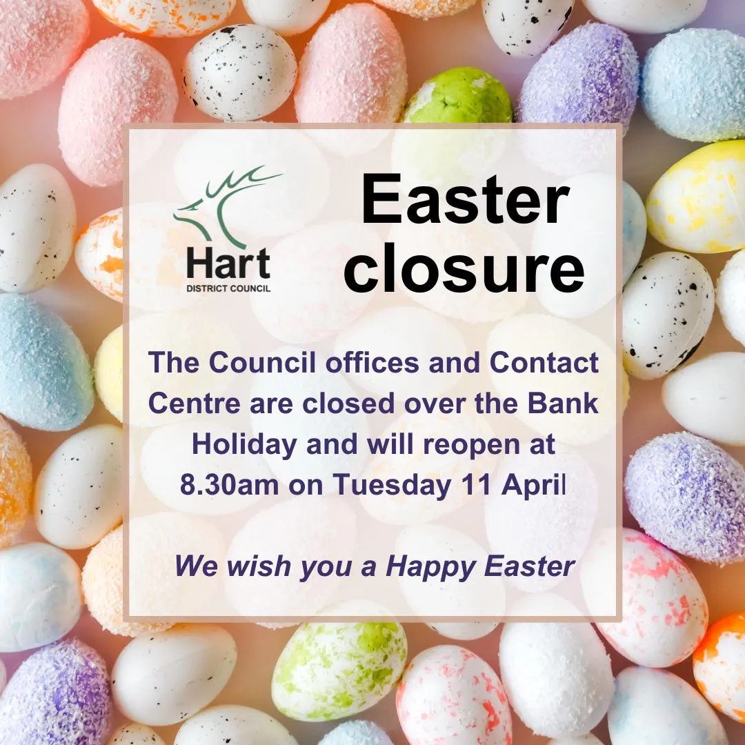 Easter eggs of different colours with Easter closure dates