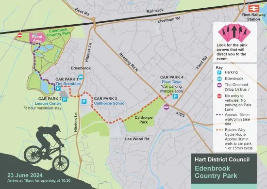 Map of Edenbrook car parking options and routes to event