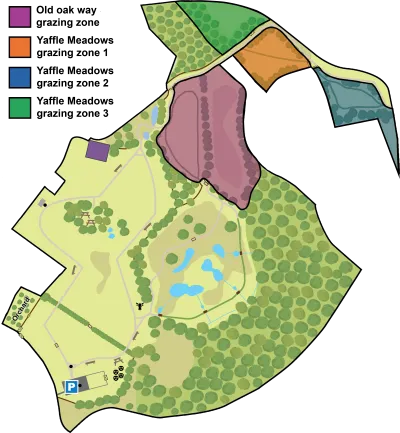 Map of grazing areas for cows at Bramshot Farm Country Park