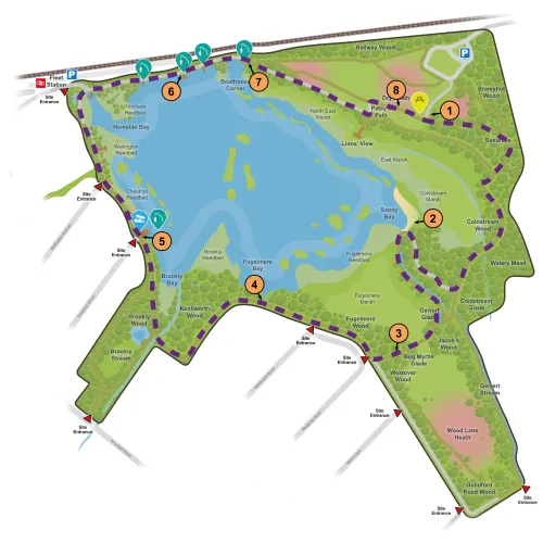 Map of Fleet Pond showing route of mindful nature walk